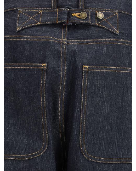 Thom Browne Blue Cotton Denim Wide Leg Jeans for men