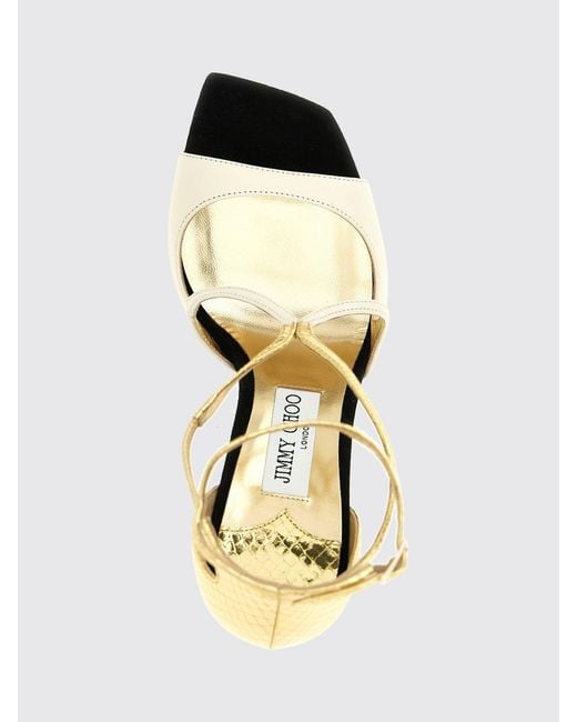 Jimmy Choo White Azia Python-Print Leather Sandals With High Heels And Crystals