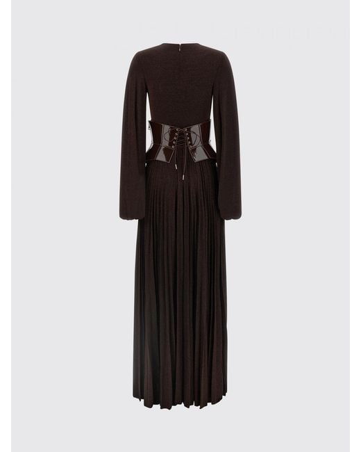 Elisabetta Franchi Black Long Viscose Blend Evening Gown With A Corset Bodice And V-Neck