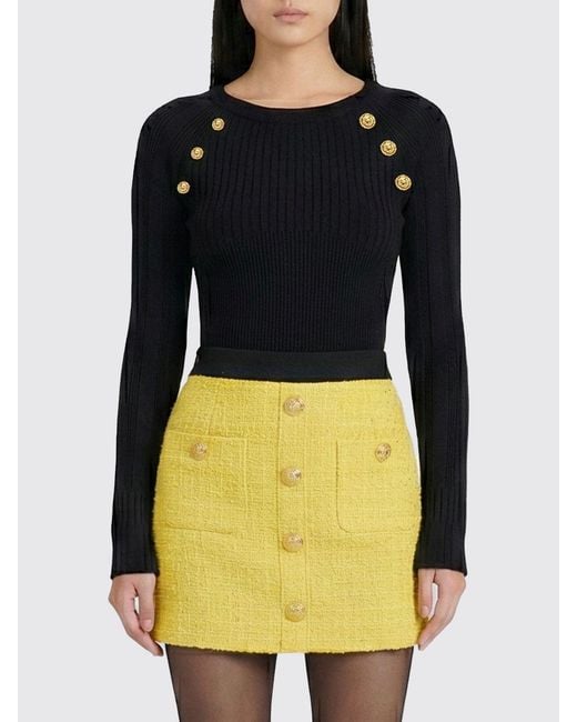 Balmain Yellow Ribbed Viscose Knit Top
