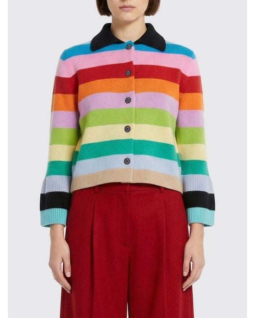 Allude Red Striped Cashmere Cardigan