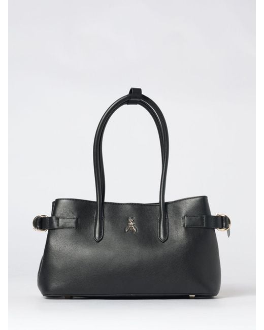 Patrizia Pepe Black Calfskin Leather Shoulder Bag With Fly Logo And Double Handle