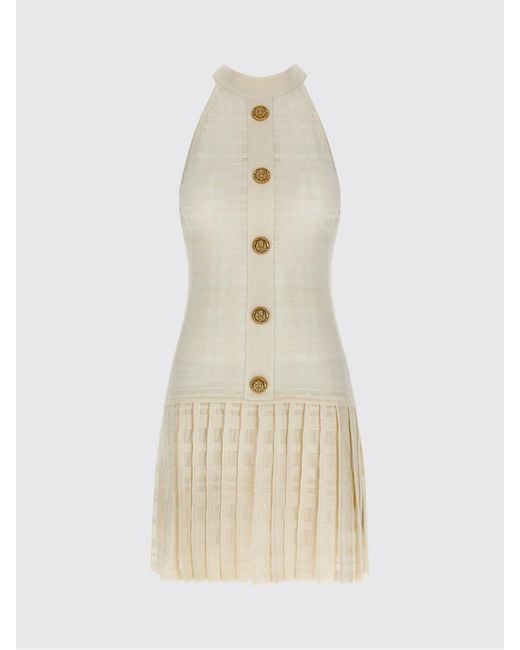 Balmain White Viscose Blend Dress With Buttons