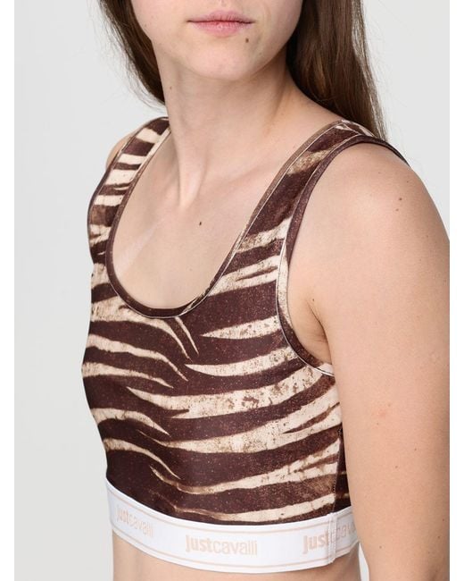 Just Cavalli Brown Zebra Print Polyester Crop Top