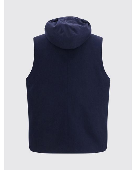 Brunello Cucinelli Blue Padded Wool Vest With Detachable Hood for men