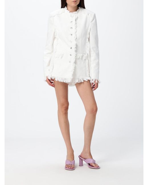 MSGM White Fringed Cotton Denim Shorts With Mid-Rise And Five Pockets