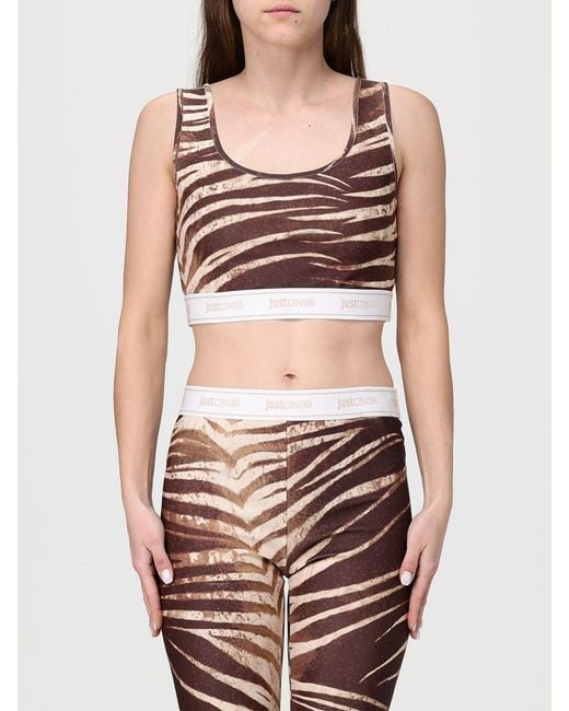 Just Cavalli Brown Zebra Print Polyester Crop Top