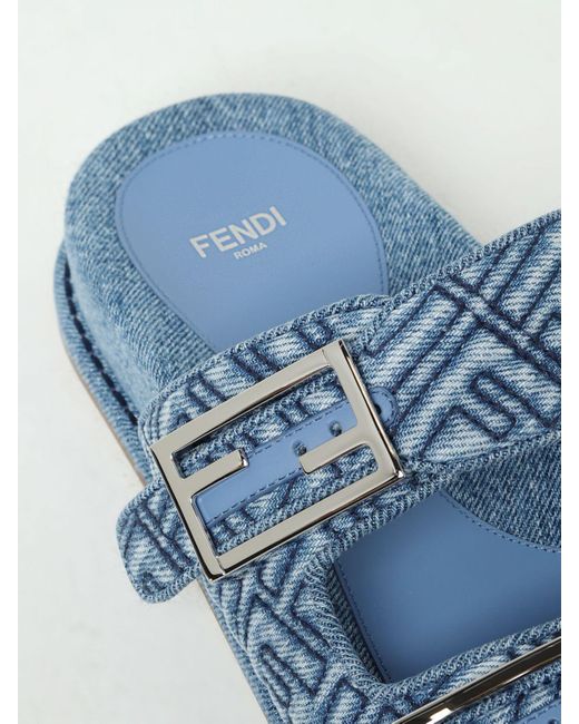 Slide flat con doppia fascia e fibbie decorative ff di Fendi in Blue