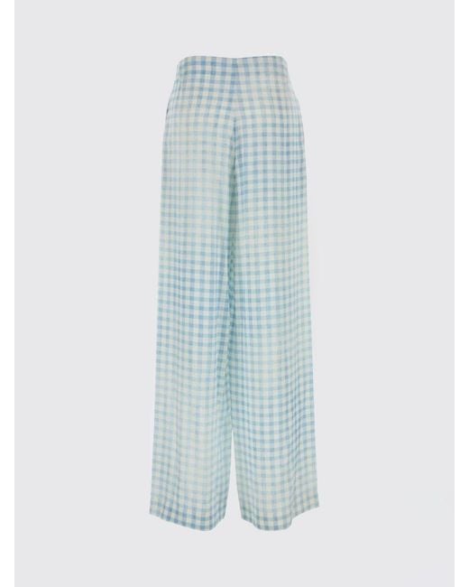 Ermanno Scervino Blue Checked Silk Palazzo Pants