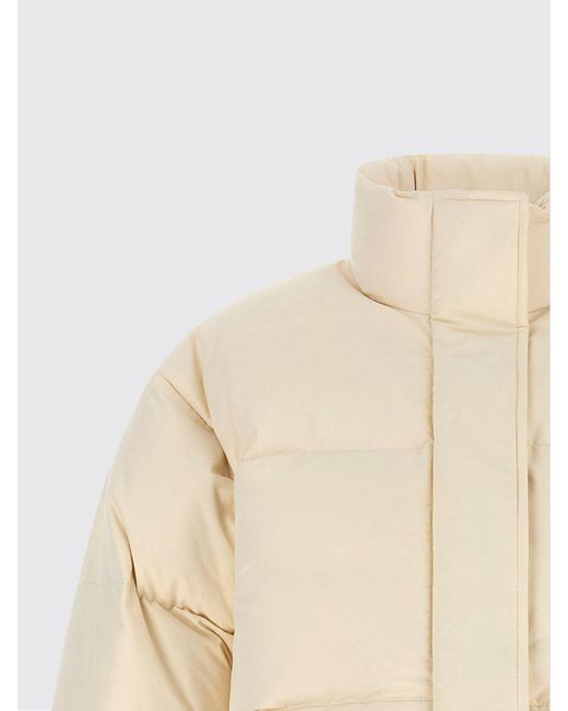 Jil Sander Natural Short Quilted Nylon Puffer Jacket With High Collar