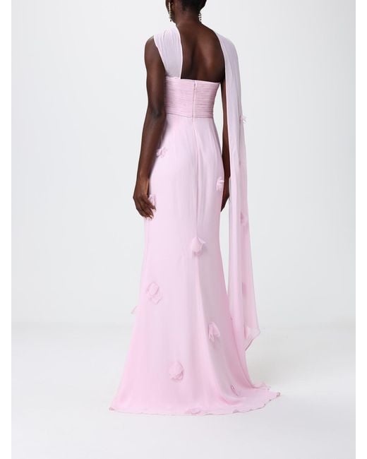 Self-Portrait Pink Long Chiffon Dress With Applied Flowers