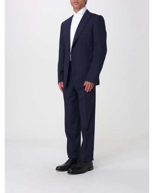 Emporio Armani Blue Single Breasted Virgin Wool And Silk Suit for men