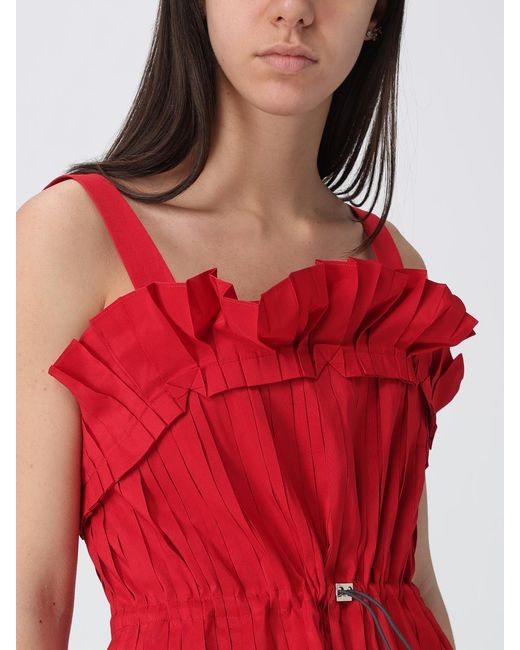 Fendi Red Pleated Cotton Mini Dress