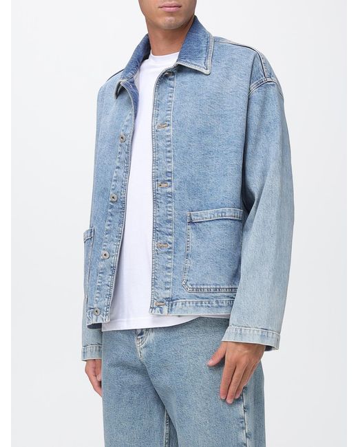 Emporio Armani Blue Relaxed Fit Cotton Denim Shirt Jacket With Patch Pockets for men