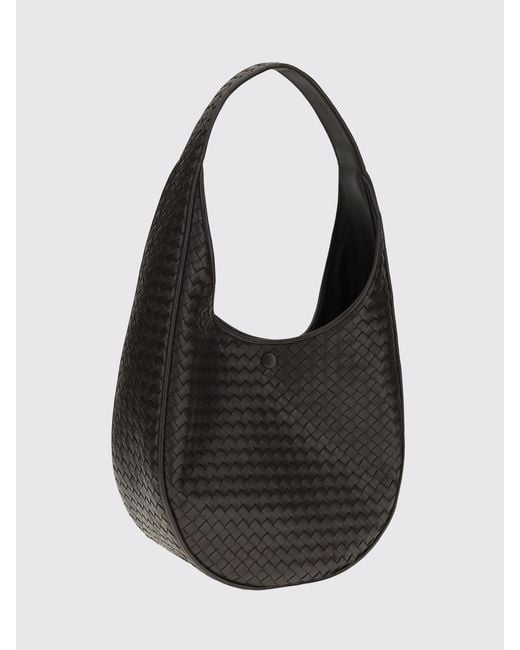 Bottega Veneta Black Ovetto Intrecciato Lambskin Shoulder Bag With Woven Handle
