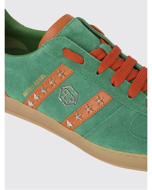 Philipp Plein Green Retro Rebel Suede Sneakers With Applied Stars for men