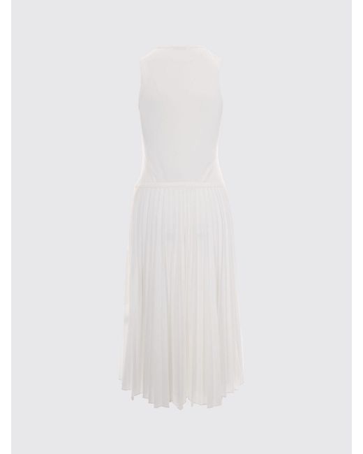 Lacoste White Pleated Crepe Midi Dress