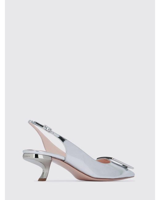 Roger Vivier White Virgule Laminated Patent Leather Slingback