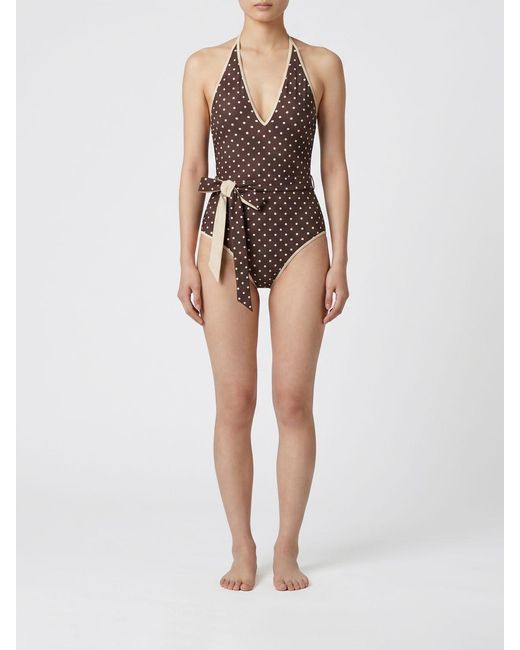 Valentino Brown Polka Dot One Piece Swimsuit