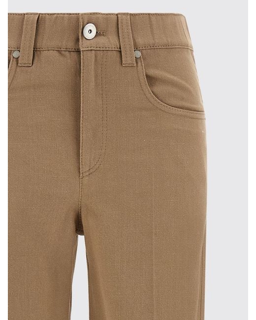 Brunello Cucinelli Natural High-Waisted Cropped Wide Leg Denim Jeans With Monili