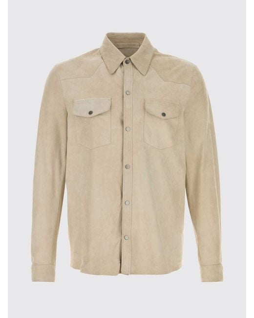 Salvatore Santoro Natural Suede Leather Shirt Jacket With A Curved Hem for men