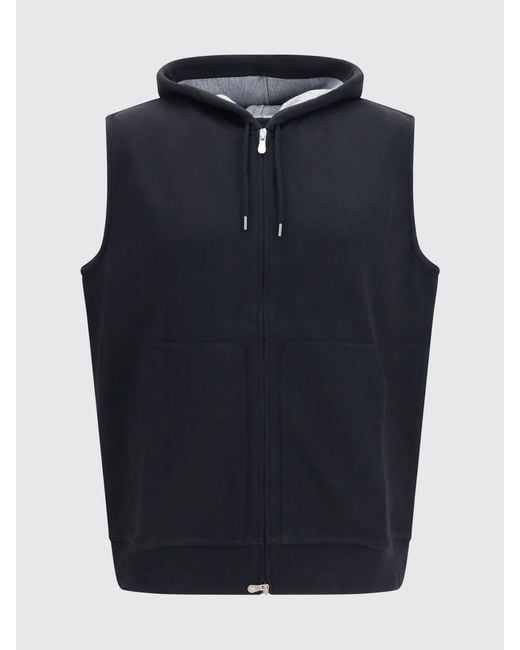 Brunello Cucinelli Blue Cotton Blend Zip Hoodie for men