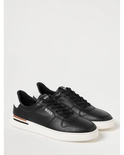 BOSS by Hugo Boss Black Lace-up Sneakers With Preformed Sole And Branded Leather Upper for men