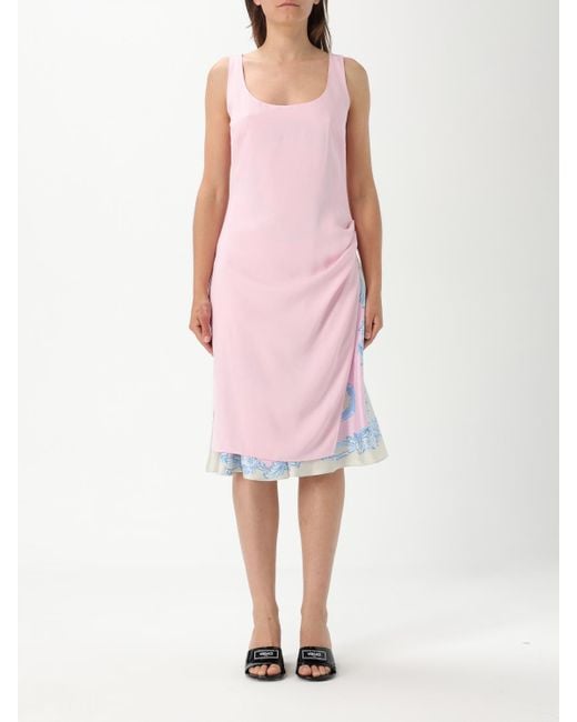 Versace Pink Layered Midi Dress With Print
