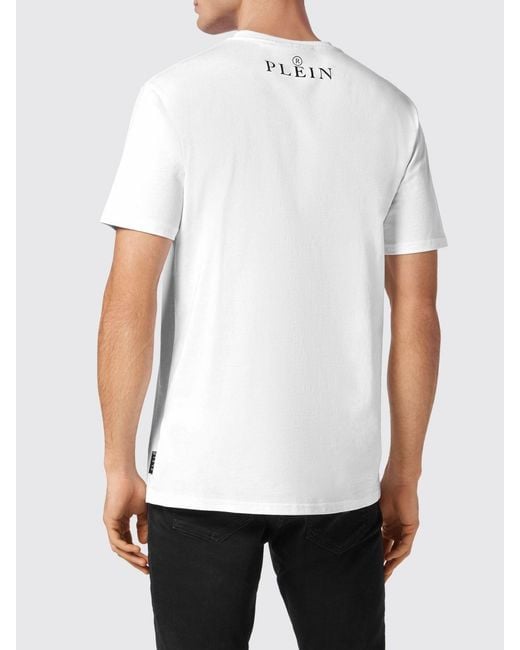 Philipp Plein White V-Neck Cotton T-Shirt With Monogram Logo for men