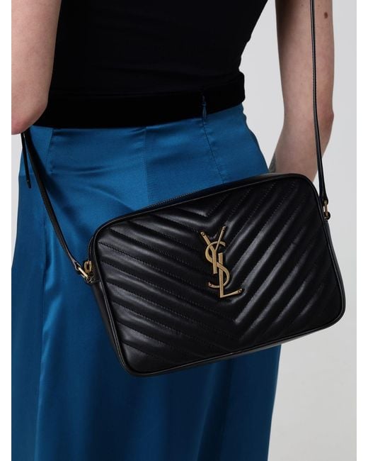Saint Laurent Black Lou Chevron Quilted Nappa Bag