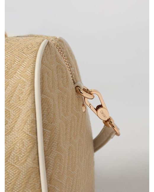 Liu Jo Natural Cotton Canvas Boston Bag With Jacquard Monogram