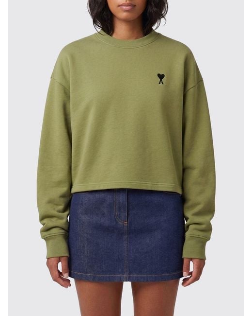 AMI Green Cotton Crew-Neck Sweatshirt With Logo