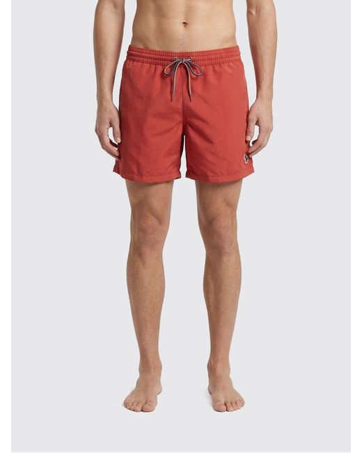 Paul Smith Red Recycled Polyester Swim Trunks for men