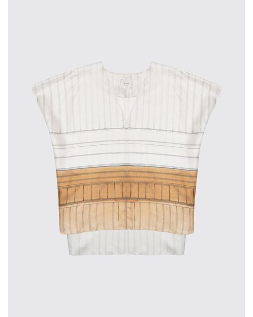 Alysi White Striped Silk Blouse With V-Neck And Short Sleeves