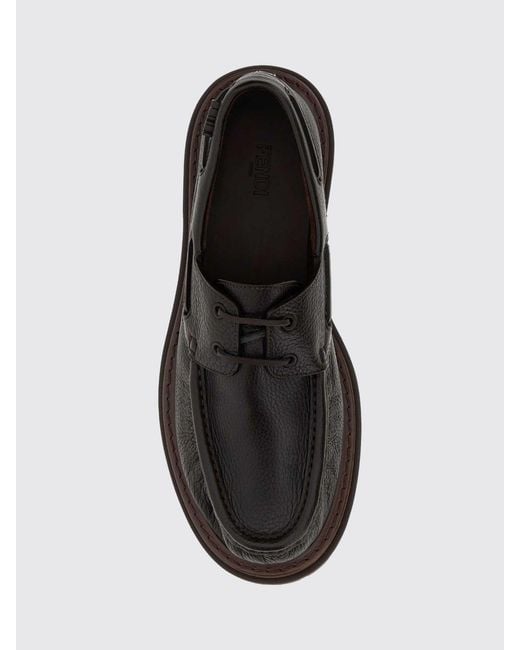 Fendi White Pequin Hammered Calfskin Boat Shoes With Logo for men