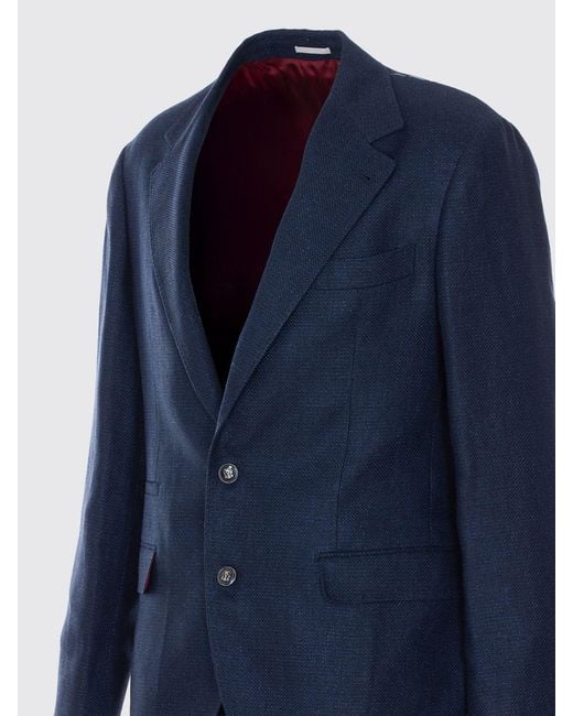Brunello Cucinelli Blue Linen And Silk Blend Single-Breasted Dress for men