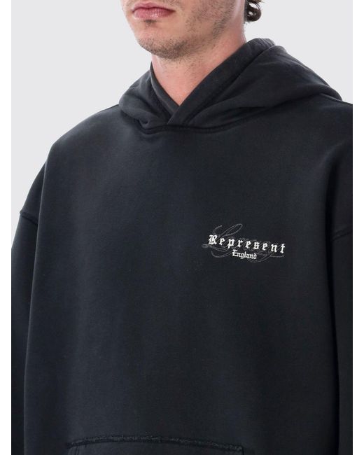 Represent Blue Cotton Hooded Sweatshirt With Logo for men