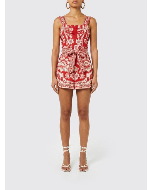 Farm Rio Red Fish FARM Rio Floral Print Linen Blend Mini Dress in Red | Lyst