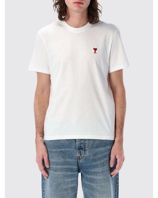 AMI White Cotton T-Shirt With Logo for men