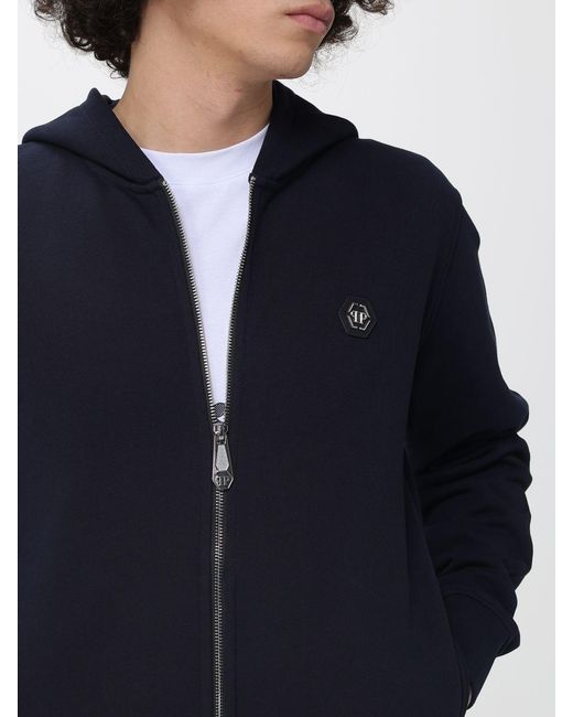 Philipp Plein Blue Cotton Zip Up Hoodie for men