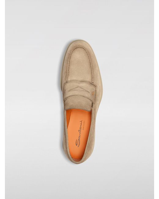 Santoni Natural Suede Leather Penny Loafers Casual Style for men