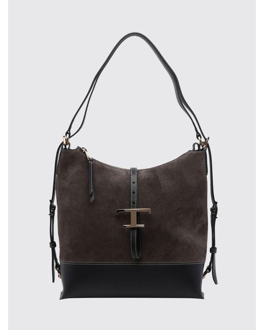 Tod's Black T Timeless Bicolour Smooth And Suede Calf Leather Shoulder Bag