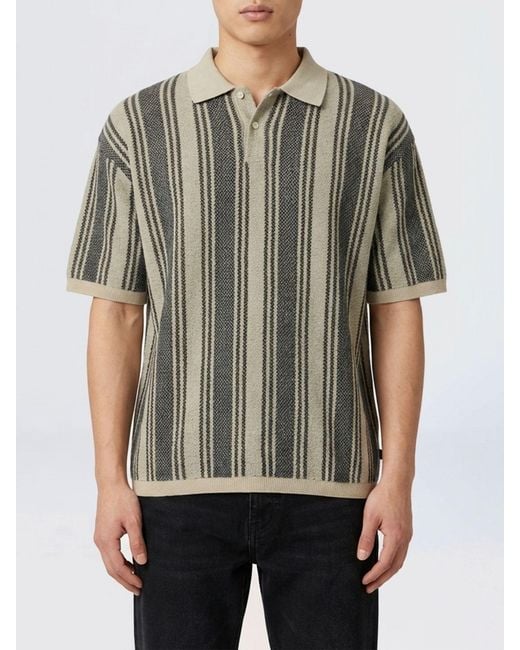 Nanamica Gray Striped Polyester Knit Polo for men