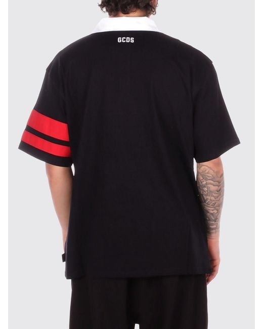 Gcds Black Cotton Polo Shirt With Logo for men