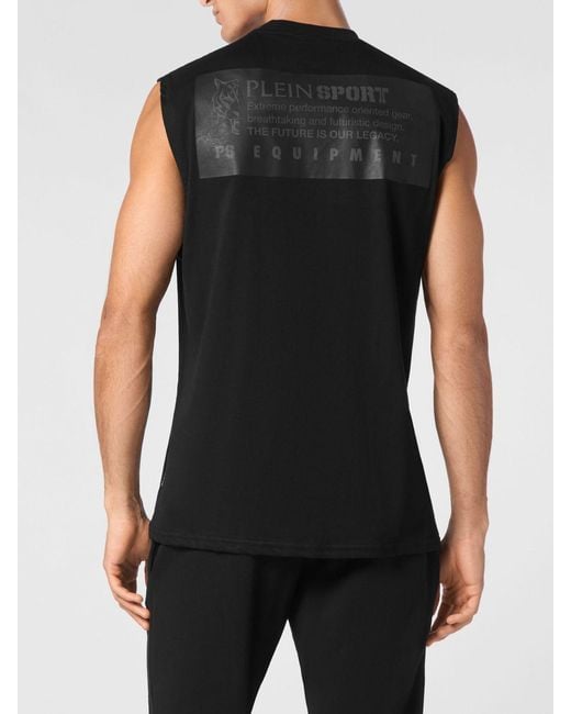 Philipp Plein Black Slim Fit Cotton Tank Top With Contrast Logo Print for men