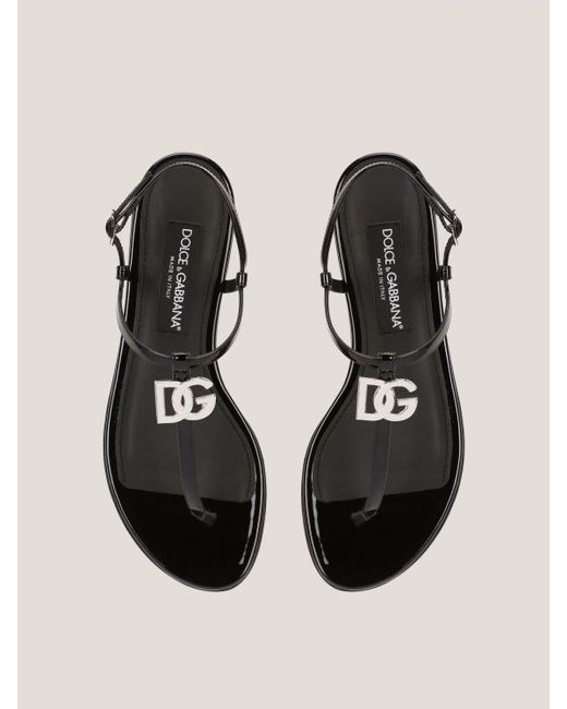 Dolce & Gabbana Natural Flache Sandalen aus Leder mit DG-Logo