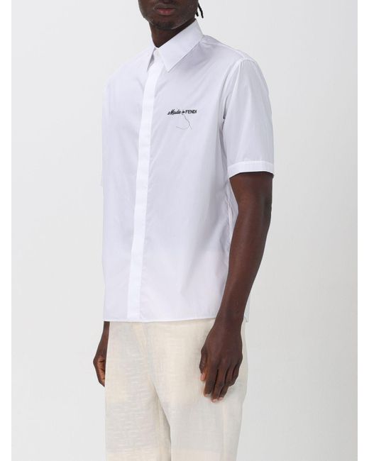 Camicia in cotone con logo di Fendi in White da Uomo