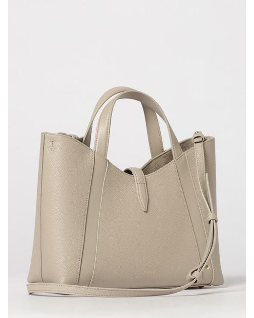 Furla Natural Goccia Small Grained Leather Tote Bag By With Snap Closure