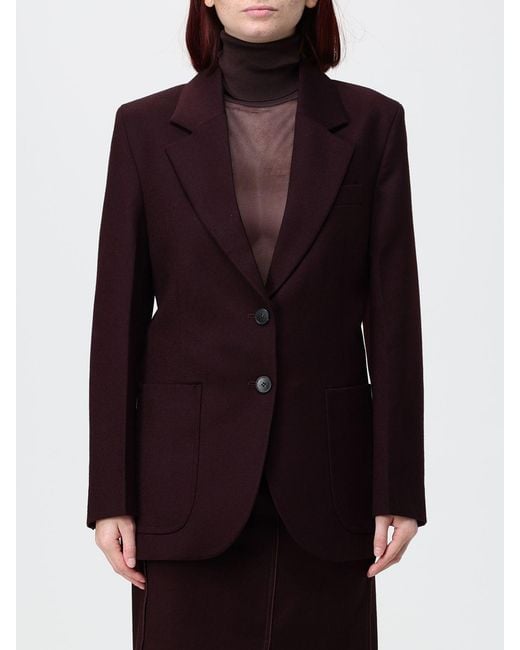 Victoria Beckham Purple Single-Breasted 100% Wool Blazer With Lapel Collar