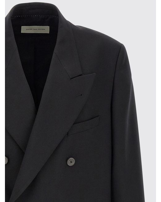 Dries Van Noten Black Wool And Mohair Double-Breasted Blazer for men